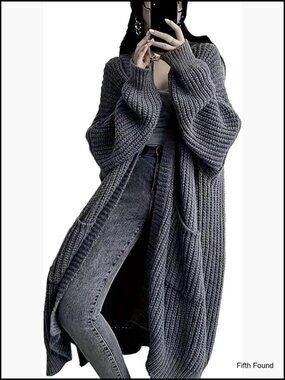 Oversized Long Cardigan Sweater with Pockets, Chunky Cable Knit Design